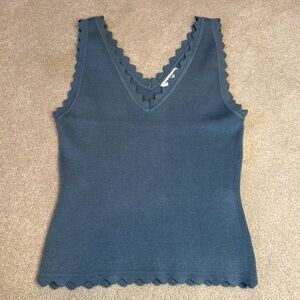 The Workshop Blue Ribbed Tank Top with Scalloped Edges Size S